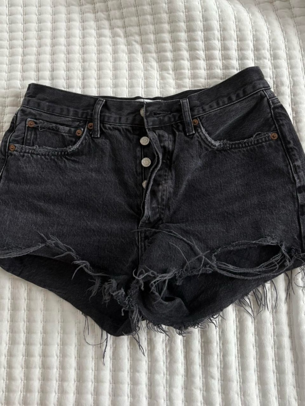 Agolde Black Distressed Button-Fly Denim Shorts